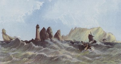 Uitzicht op de Needles en Scratchells Baai vanaf de zee door English School